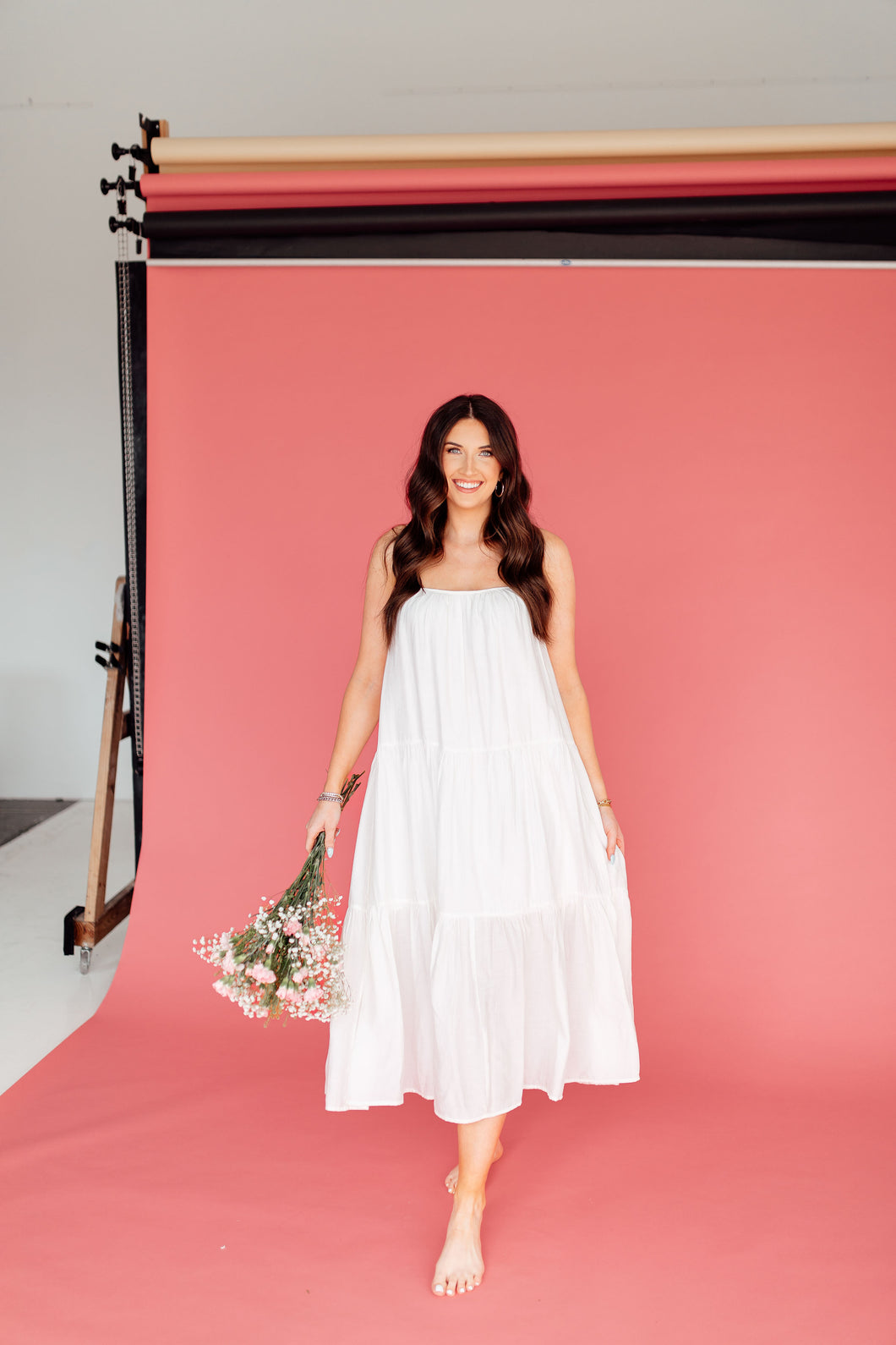 White Flowy Midi Dress