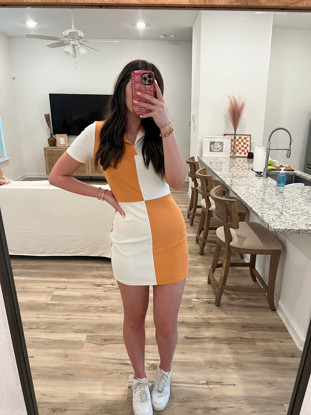 Orange Color Block Dress